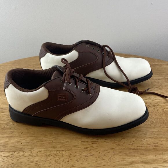 Footjoy Superlites Men's Size M White Brown Golf Shoes Spikes